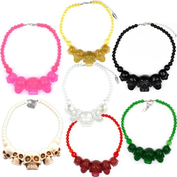 Chunky Skull Collection Punk Necklace in Green Glitter Resin NWT - Picture 4 of 4